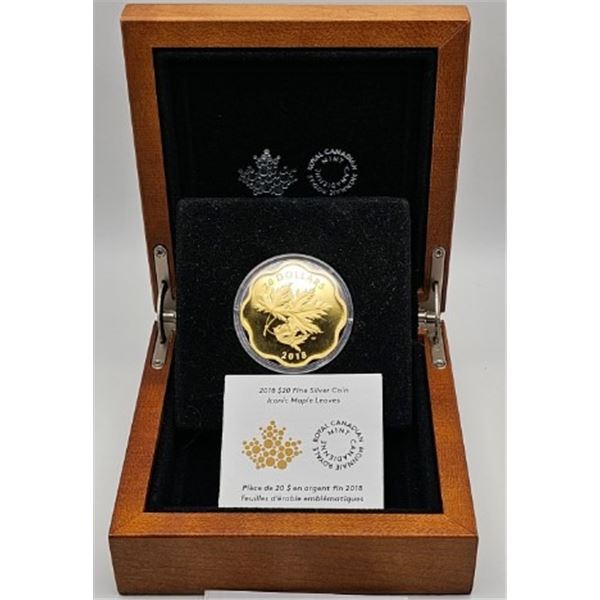 20 DOLLARS 2018 FEUILLES D'ERABLE EMBLEMATIQUES FINE SILVER .999 CRACKED CAPSULE