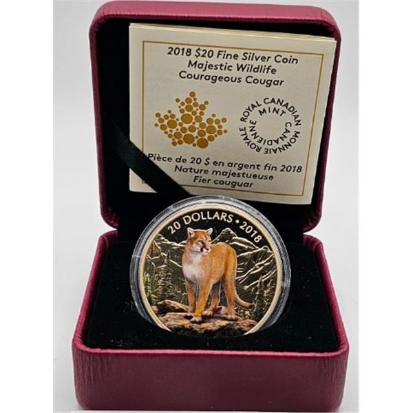 20 DOLLARS 2018 FIER COUGUAR FINE SILVER .999 CRACKED CAPSULE