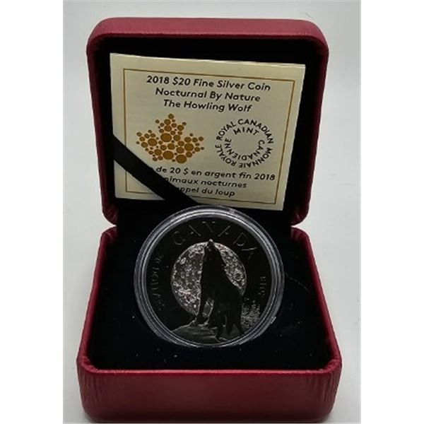 20 DOLLARS 2018 L'APPEL DU LOUP FINE SILVER .999 CRACKED CAPSULE