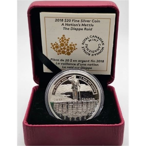 20 DOLLARS 2018 LE RAID DE DIEPPE FINE SILVER .999
