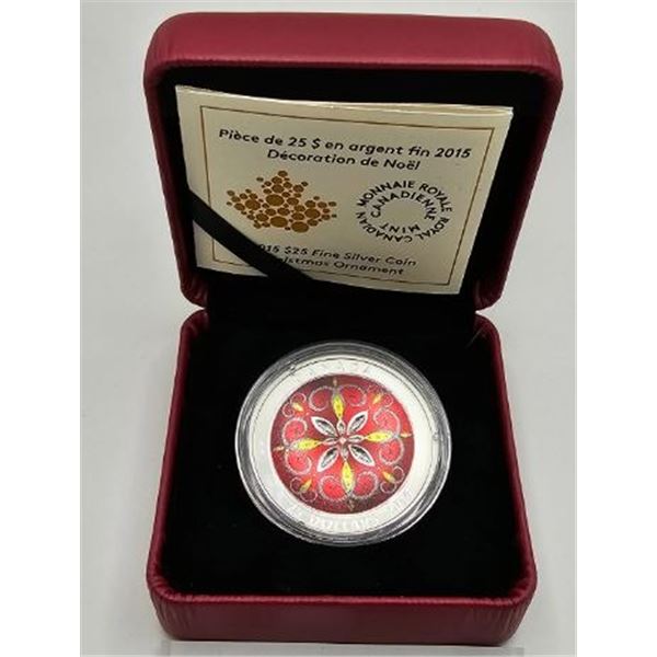 25 DOLLARS 2015 DECORATIONS DE NOEL FINE SILVER .999