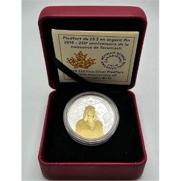 25 DOLLARS 2018 250TH ANNIVERSAIRE DE LA NAISSANCE DE TECUMSEH FINE SILVER .999