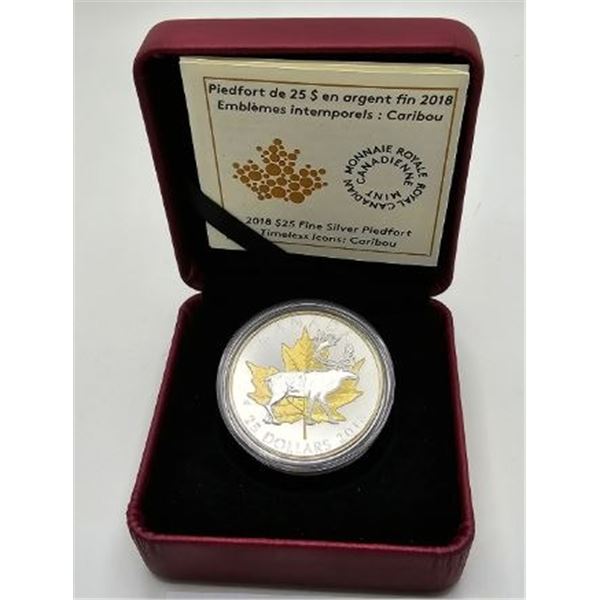 25 DOLLARS 2018 LE CARIBOU PIEDFORT FINE SILVER .999
