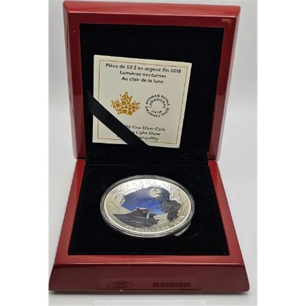 50 DOLLARS 2018 AU CLAIR DE LA LUNE 5OZ FINE SILVER .999