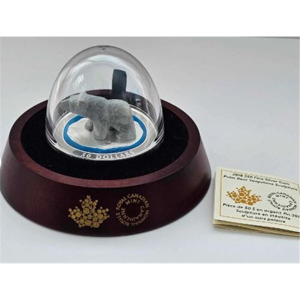 50 DOLLARS 2018 OURS POLAIRE SCULTURE STÉATITE 5OZ FINE SILVER .999