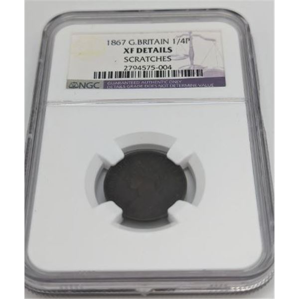 1/4 PENCE (FARTHING) 1867 GREAT-BRITAIN NGC XF DETAILS SCRATCHES