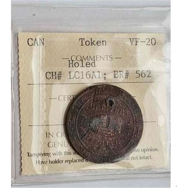 LC16A1 TOKEN BRETON 562 MOLSON MONTREAL HOLED ICCS VF-20