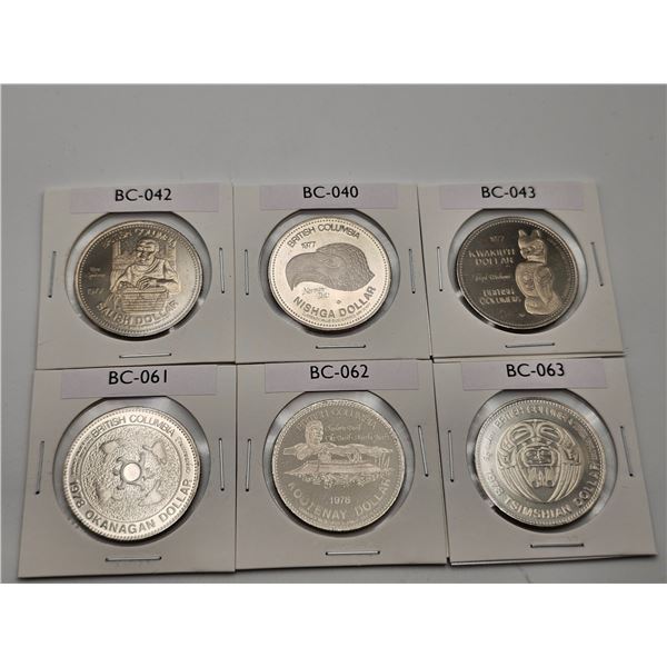 LOT TRADE DOLLAR BRITISH-COLUMBIA BC-042, BC-040, BC-043, BC-061, BC-062, BC-063