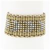 Vintage 14K Yellow Gold Round & Grooved Bead Pearl 6.75" Wide Strap Bracelet