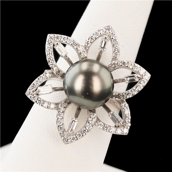10mm South Sea Cultured Pearl and 1.12 ctw Diamond 14K White Gold Ring