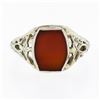 Image 4 : Antique 14k White Gold Bezel Custom Carnelian Solitaire Filigree Open Work Ring