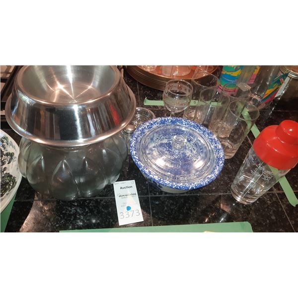 Glassware, dog bowl A