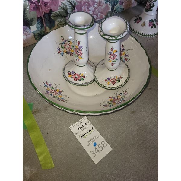 Portugese Bowl and Candlesticks A