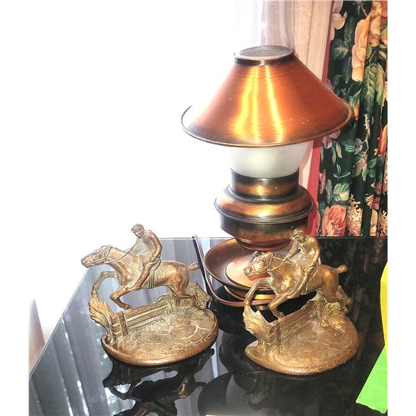 Brass Bookends and Lamp A
