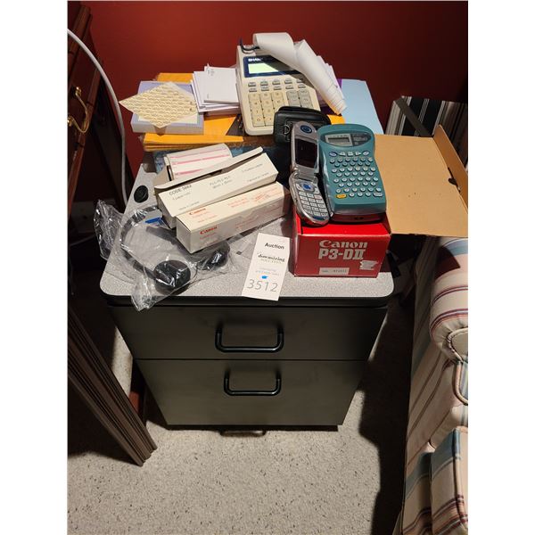 Filing cabinet, office supplies