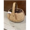 Image 1 : ANTIQUE WOOVEN BASKET WITH DECORATIVE PINECONES