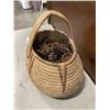 Image 2 : ANTIQUE WOOVEN BASKET WITH DECORATIVE PINECONES