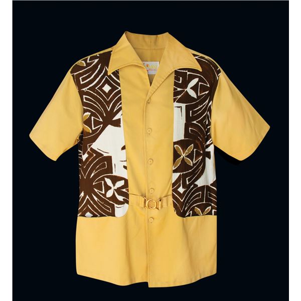 MOD HAWAIIAN TAN & TAPA BELTED MEN'S SHIRT.