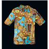 Image 1 : MOD HAWAIIAN BROWN & BLUE NAUTICAL TIKI MOTIF MEN'S SHIRT.