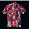 Image 1 : MOD HAWAIIAN RED & BLACK MARQUESAN TIKI DESIGN MEN'S LANAI SHIRT.