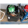Image 1 : Tub w/Electric Circular Saw, Drill, M/C Helmet, Kite