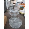 Image 1 : Etched and Crystal Bowls, Divided Dish, Oil Lamp, Ice bucket
