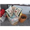 Image 1 : Wicker Round Small Chair, Butterfly Pillows, Basket