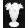Image 2 : WHITE GLASS CLEAR TOP VASE EXCELLENT CONDITION