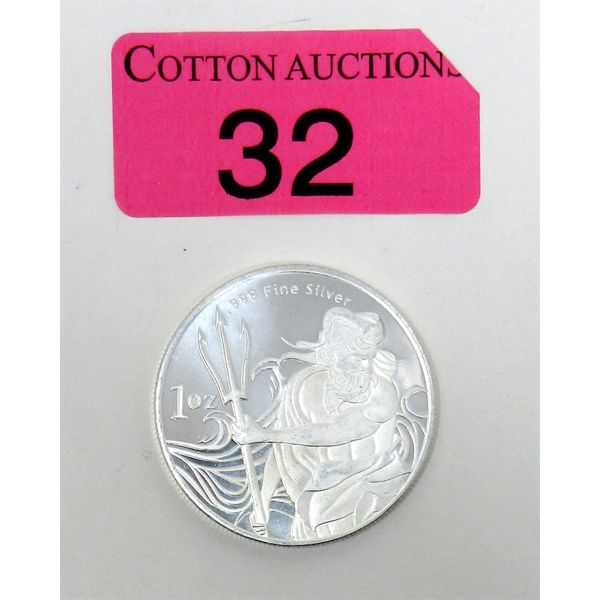 1 Oz .999 Fine Silver Trident Art Round 