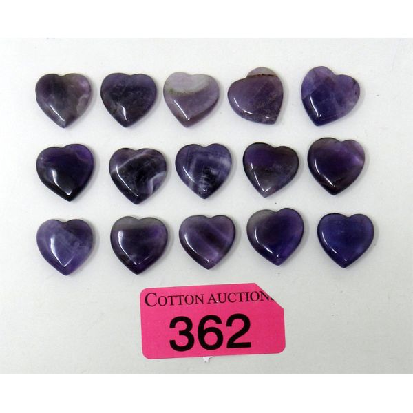 15 Polished Amethyst Gemstone Hearts