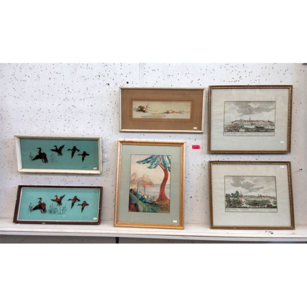 4 Vintage Paintings & 2 Tinted Etchings