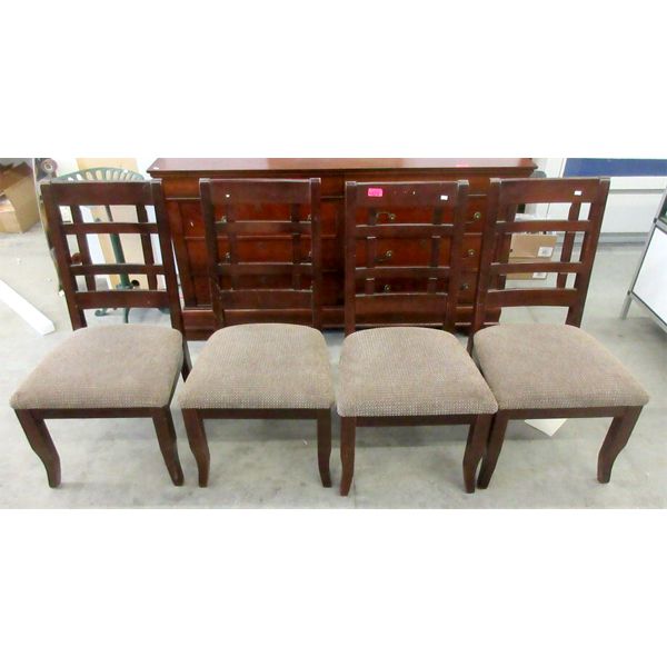 Set of 4 Solid Wood Dining Chairs - Upholstered Seats