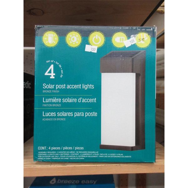Pack of 4 Solar Post Accent Lights - Bronze Finish