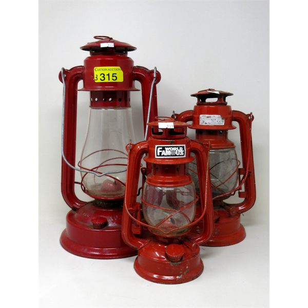 3 Sizes of Red Kerosene Lanterns
