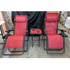 Image 1 : 2 New Red Zero Gravity Lounge Chairs w/ Side Table