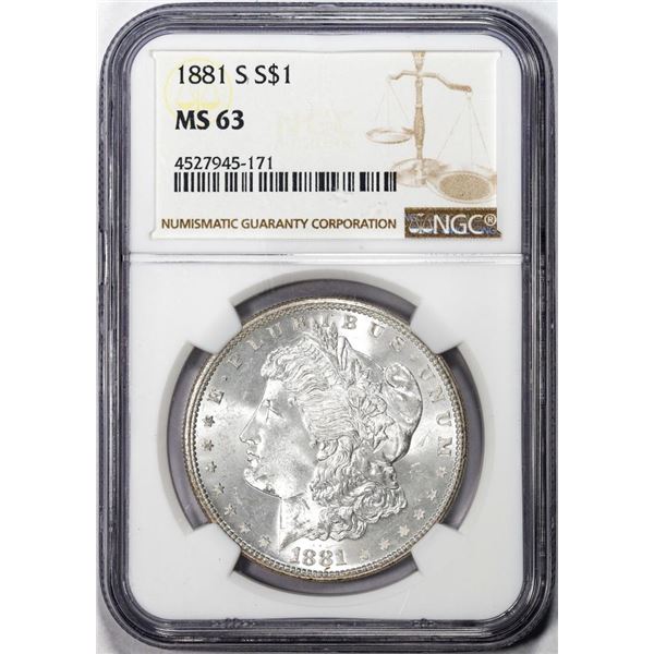 1881-S $1 Morgan Silver Dollar Coin NGC MS63