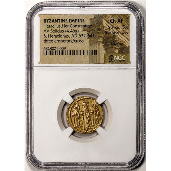 Byzantine Empire 632-641 AD Heraclius, Her. Constantine & Heraclonas Solidus NGC Ch XF