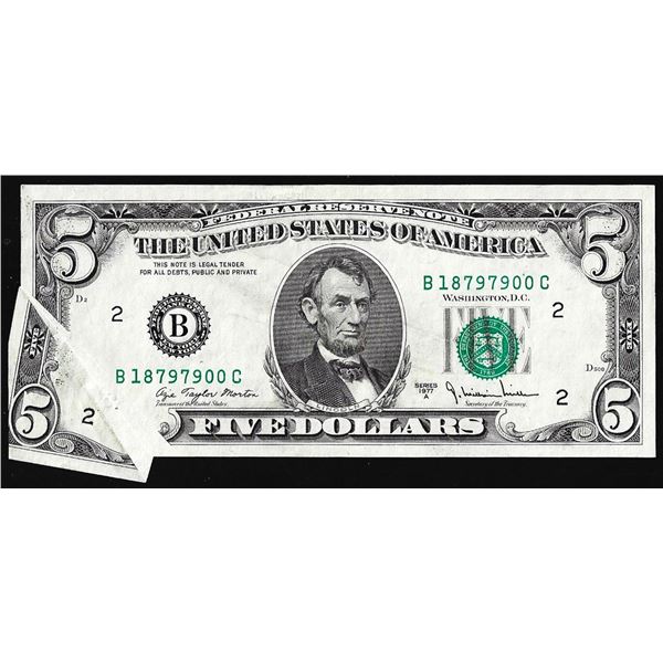 1977A $5 Federal Reserve Note New York Gutter fold Error