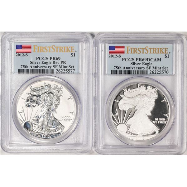 2012-S $1 Proof American Silver Eagle Coin Set PCGS Rev PR69/PR69DCAM First Strike