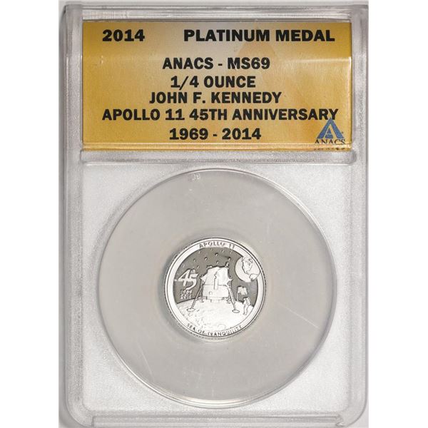 2014 Proof 1/4 oz Platinum JFK Apollo 11 Anniversary Medal ANACS MS69