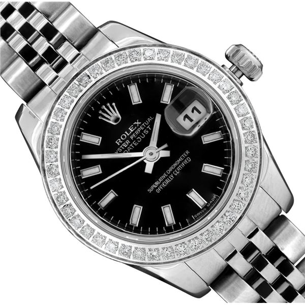 Rolex Ladies Stainless Steel Diamond Datejust Wristwatch