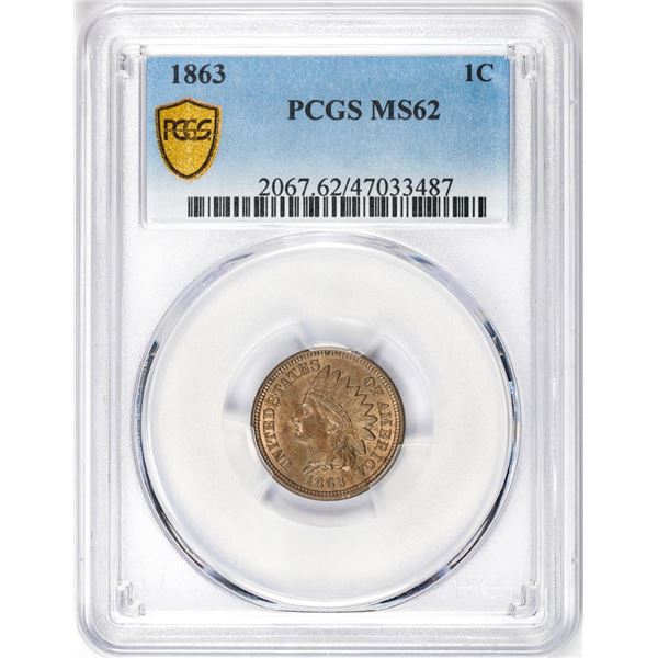 1863 Indian Head Cent Coin PCGS MS62