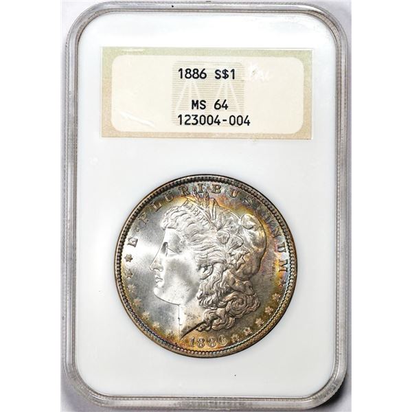 1886 $1 Morgan Silver Dollar Coin NGC MS64 Amazing Toning Old Fatty Holder