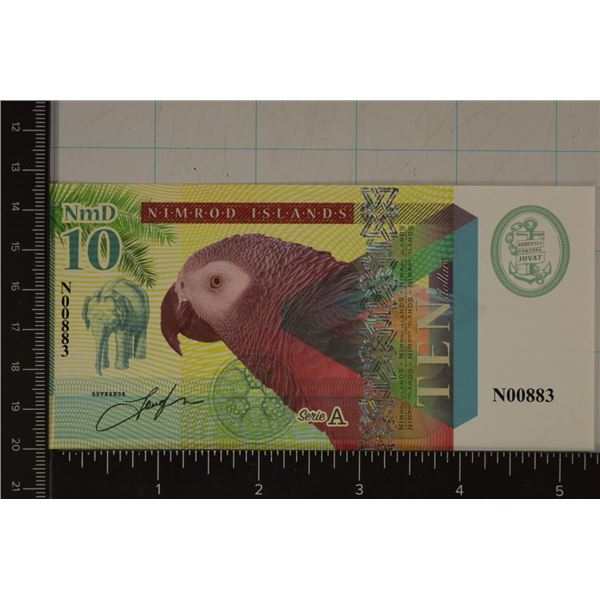 NIMROD ISLANDS $10 CRISP UNC COLORIZED BILL