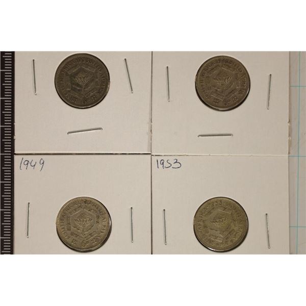 1933, 42, 49 & 1953 SOUTH AFRICA SILVER 6 PENCE