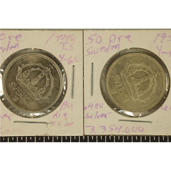 1946 & 1950 SWEDEN SILVER 50 ORE AU / UNC .1234
