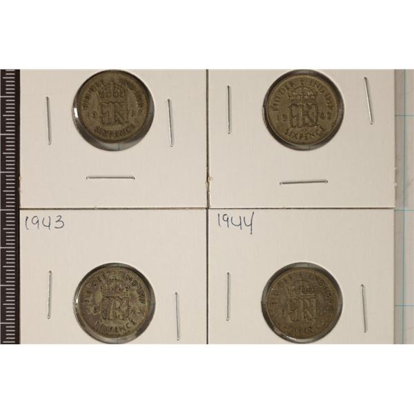 1937, 42, 43 & 1944 GREAT BRITAIN SILVER 6 PENCE