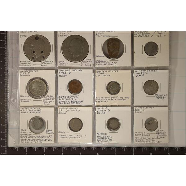 12 ALTERED US COINAGE: 1972 IKE DOLLAR WITH HOLES,