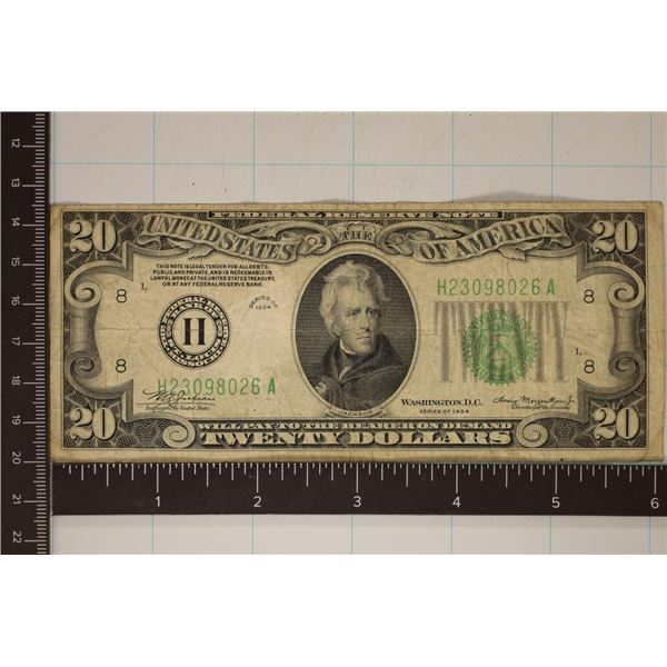1934 US $20 FRN'S GREEN SEAL