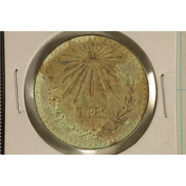 1943-M MEXICO SILVER CAP & RAYS PESO .3857 OZ. ASW